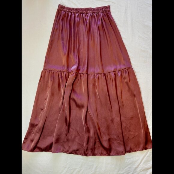 TOPSHOP DARK BLUSH PINK SATIN TIERED MIDI SKIRT, SIZE 4 - Picture 2 of 6